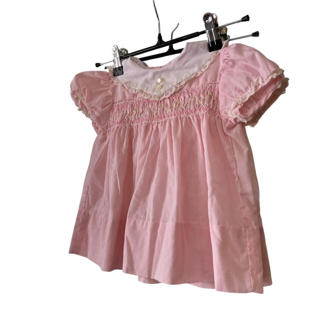 Vintage Handmade Pink Smocked Baby Girl Dress Infant Spring Summer